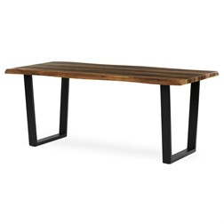 Stůl jídelní, 180x90x75 cm, MDF deska, dekor staré dřevo, kovová nohy ve tvaru U, černý matný lak