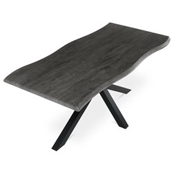 Stůl jídelní, 180x90x75 cm, MDF deska, dekor šedý dub, kovová noha ve tvaru hvězdy, černý lak