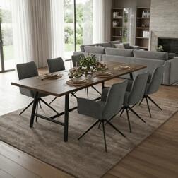 Stůl jídelní, 220x90cm, dýha, barva ořech, kovová černá noha