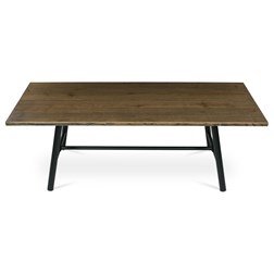 Stůl jídelní, 220x90cm, dýha, barva ořech, kovová černá noha