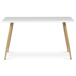 Stůl jídelní 140x80, MDF, bílá matná deska, kovové nohy v barvě dubu.