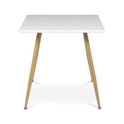 Stůl jídelní 140x80, MDF, bílá matná deska, kovové nohy v barvě dubu.