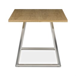 Stůl jídelní 160x90cm, MDF+ dýha, odstín dub, kovové nohy, broušený nerez.