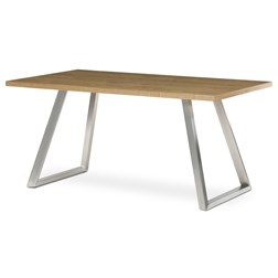 Stůl jídelní 160x90cm, MDF+ dýha, odstín dub, kovové nohy, broušený nerez.