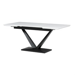 Stůl jídelní, 140+40x85, bílá matná MDF deska, černé kovové nohy.