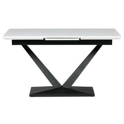 Stůl jídelní, 140+40x85, bílá matná MDF deska, černé kovové nohy.