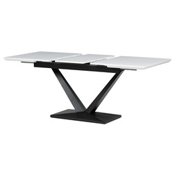 Stůl jídelní, 140+40x85, bílá matná MDF deska, černé kovové nohy.