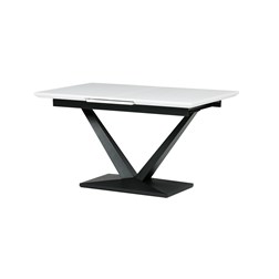 Stůl jídelní, 140+40x85, bílá matná MDF deska, černé kovové nohy.