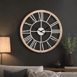 Hodiny nástěnné - velké římské číslice, dřevo a kov, bílé, 50 cm