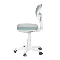 Dětská židle, modrá síťovina, bílý plastový kříž, kolečka na tvrdé podlahy