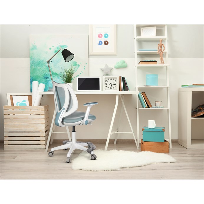 Detská stolička, výškovo nastaviteľná, modrá sieťovina, KA-C806 BLUE