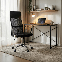 Kancelářská židle s podhlavníkem z ekokůže, potah černá látka MESH a šedá síťovina MESH
