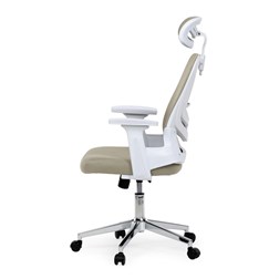 Kancelářská židle, béžová síťovina, bílý plast, kolečka na tvrdé podlahy, 2D područky