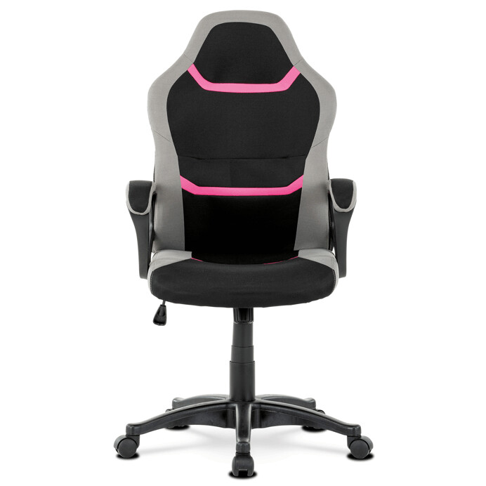 Kancelárska a herná stolička, poťah -  ružová, sivá a čierna látka, hojdací mechanizmus - KA-L611 PINK