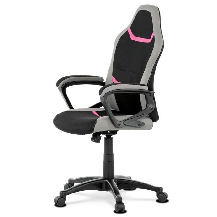 Kancelárska a herná stolička, poťah -  ružová, sivá a čierna látka, hojdací mechanizmus - KA-L611 PINK