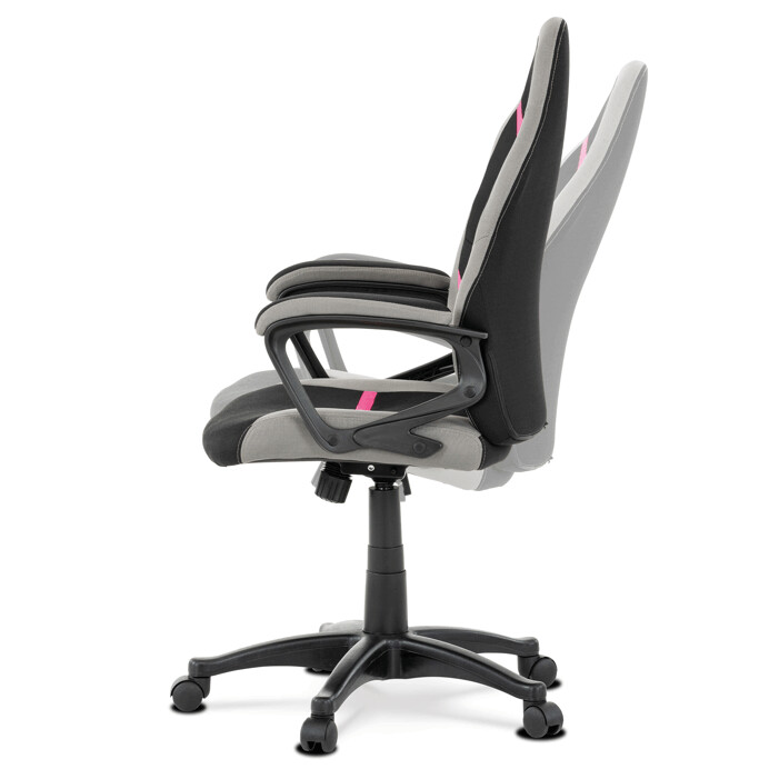 Kancelárska a herná stolička, poťah -  ružová, sivá a čierna látka, hojdací mechanizmus - KA-L611 PINK