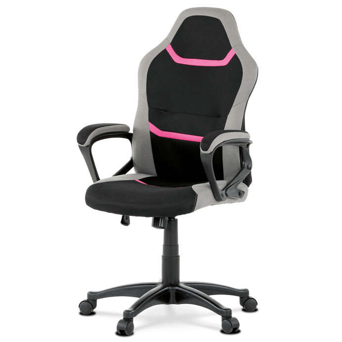 Kancelárska a herná stolička, poťah -  ružová, sivá a čierna látka, hojdací mechanizmus - KA-L611 PINK