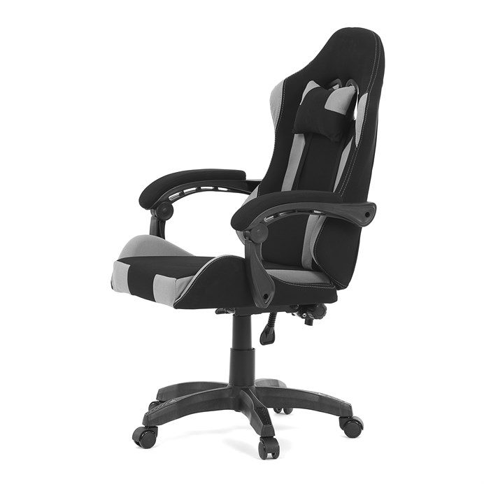 Herné kreslo, permanent contact mechanizmus s polohovou aretáciou, čierna a sivá látka, plastový kríž KA-R209 GREY