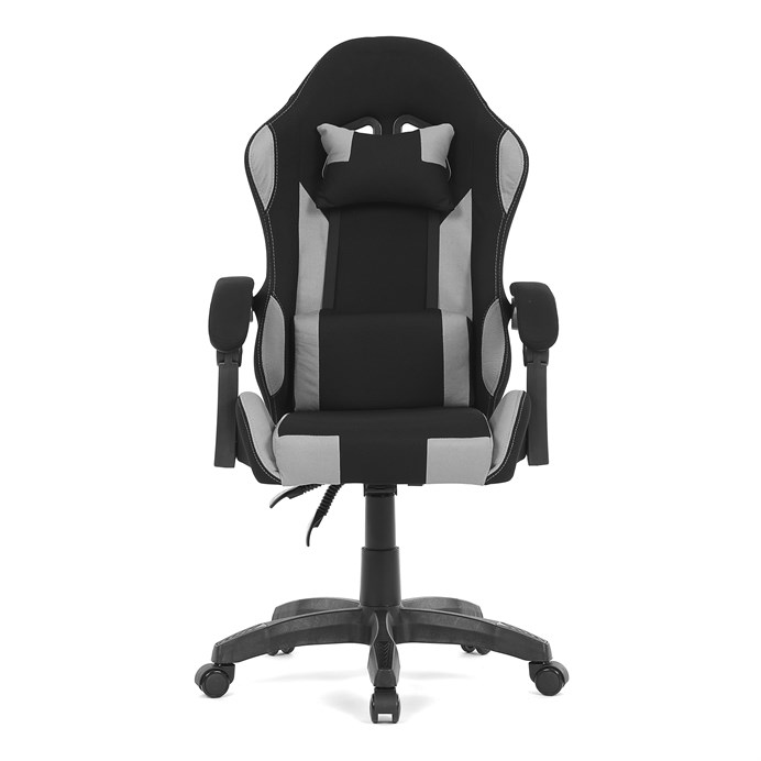 Herné kreslo, permanent contact mechanizmus s polohovou aretáciou, čierna a sivá látka, plastový kríž KA-R209 GREY