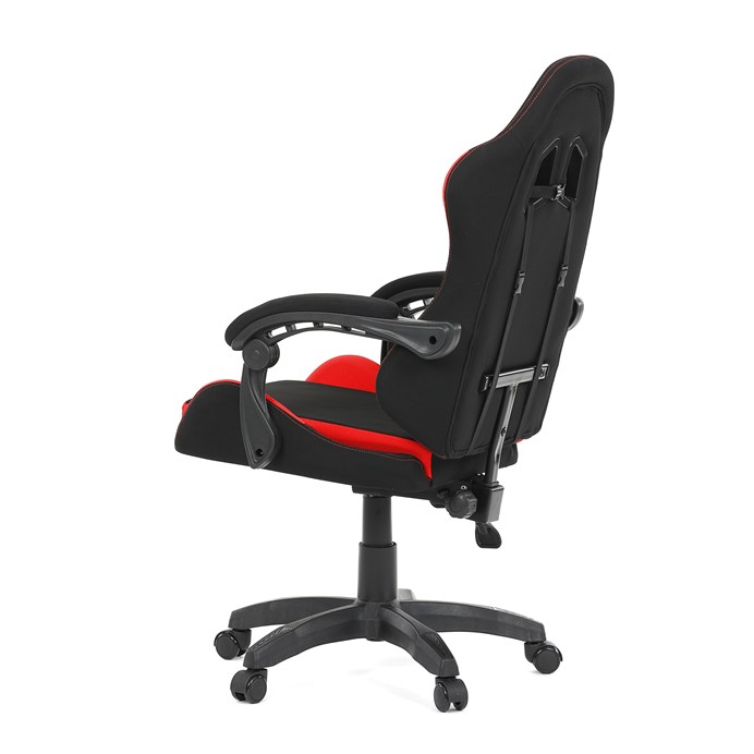 Herné kreslo, permanent contact mechanizmus s polohovou aretáciou, čierna a červená látka, plastový kríž KA-R209 RED