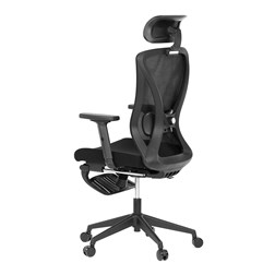 Židle kancelářská, černá MESH, plastový kříž, opěrka nohou, posuvný sedák, 2D područky