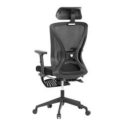 Židle kancelářská, černá MESH, plastový kříž, opěrka nohou, posuvný sedák, 2D područky
