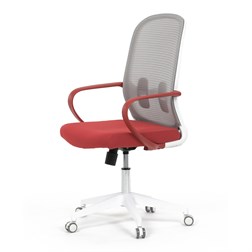 Židle kancelářská, bílý plast, šedý MESH a červená látka, plastový kříž, houpací mechanismus.