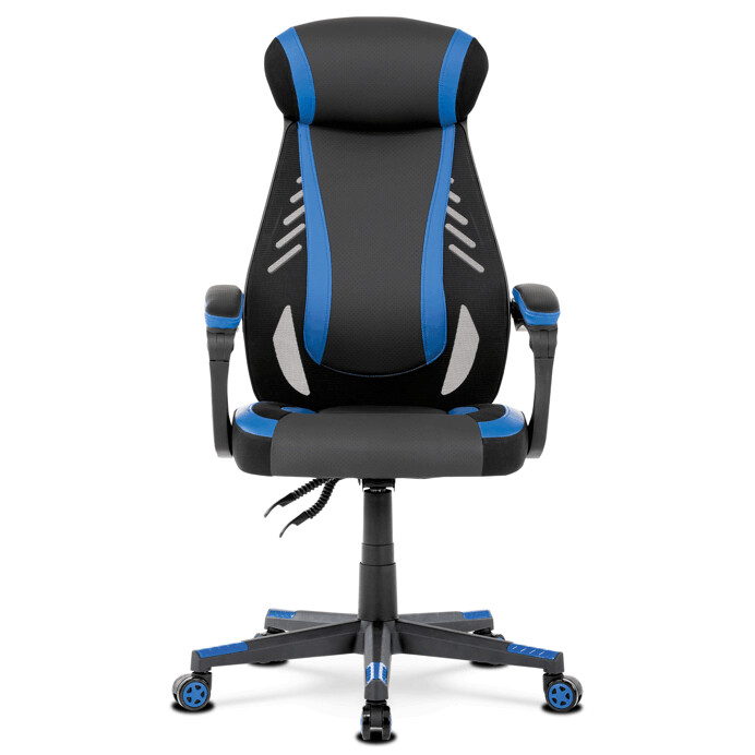Herné kreslo, modrá, čierna ekokoža a čierna látka a sieťovina MESH, PCA mech - KA-Y213 BLUE