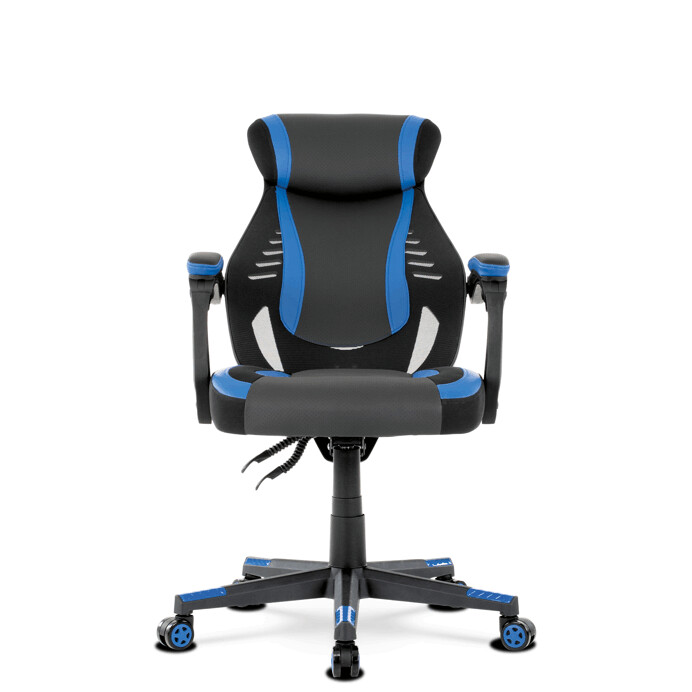 Herné kreslo, modrá, čierna ekokoža a čierna látka a sieťovina MESH, PCA mech - KA-Y213 BLUE