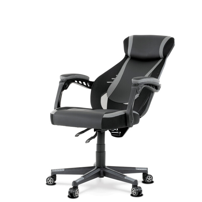 Herné kreslo, sivá, čierna ekokoža a čierna látka a sieťovina MESH, PCA mech - KA-Y213 GREY