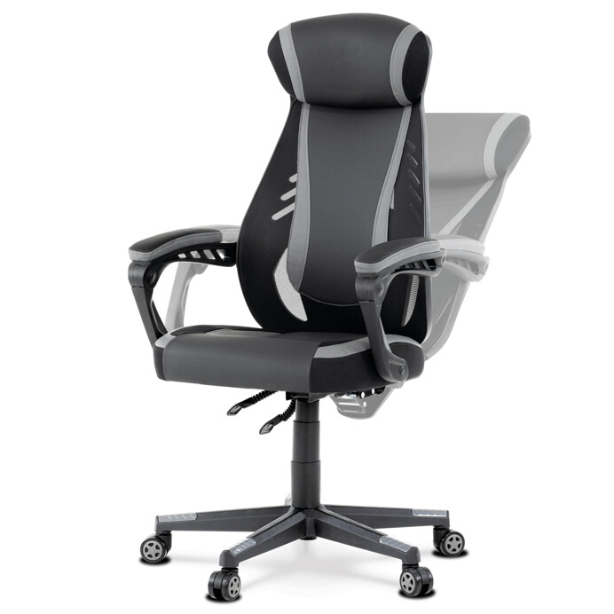 Herné kreslo, sivá, čierna ekokoža a čierna látka a sieťovina MESH, PCA mech - KA-Y213 GREY