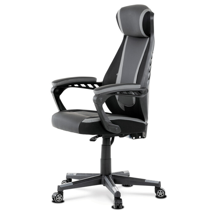 Herné kreslo, sivá, čierna ekokoža a čierna látka a sieťovina MESH, PCA mech - KA-Y213 GREY