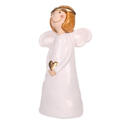 Anděl bílý držící srdce, keramika