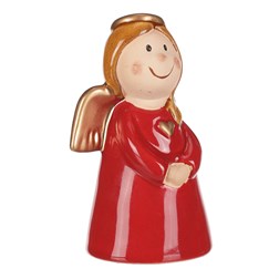 Anděl keramický, červená barva.