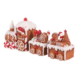 Perníkový vláček se dvěma vagónky - zdobený, polyresin.