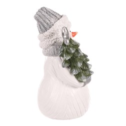 Sněhulák držící stromek - polyresin, LED osvětlení uvnitř.
