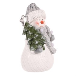 Sněhulák držící stromek - polyresin, LED osvětlení uvnitř.