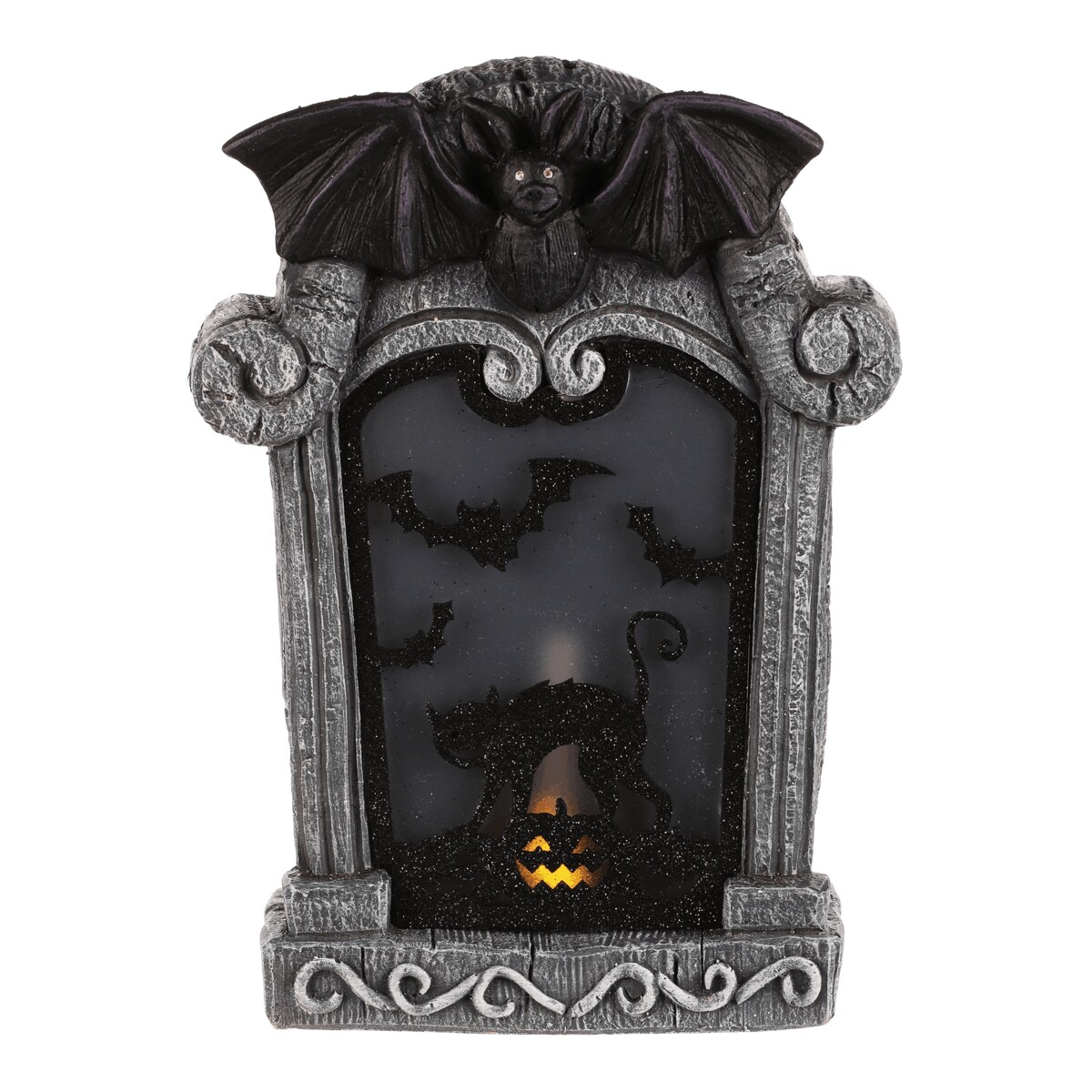 Náhrobok z magnézia - Halloween, LED osvetlenie Sivá