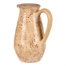 Váza keramická - retro květinový styl, džbánek, tmavě žlutý.