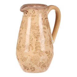 Váza keramická - retro květinový styl, džbánek, tmavě žlutý.