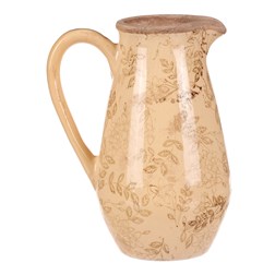 Váza keramická - retro květinový styl, džbánek, tmavě žlutý.