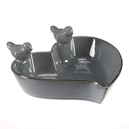 Pítko pro ptáčky - tvar srdce, keramika, šedé