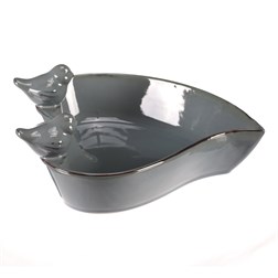 Pítko pro ptáčky - tvar srdce, keramika, šedé