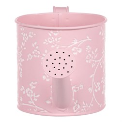 Obal kovový - konev, v růžové barvě s bílými růžemi.