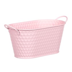 Obal kovový - truhlík, v růžové barvě.