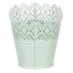 Truhlík kovový, krajkový okraj, zelená barva.