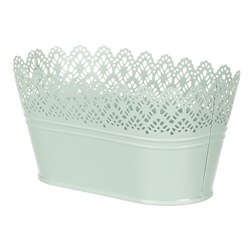 Truhlík kovový, krajkový okraj, zelená barva.