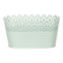 Truhlík kovový, krajkový okraj, zelená barva.