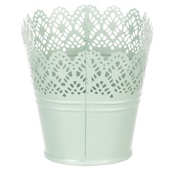 Truhlík kovový, krajkový okraj, zelená barva.