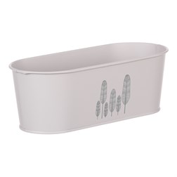 Truhlík kovový s peříčky, barva šedivá.